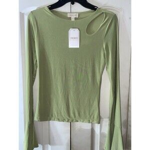 London Rose Long Sleeve Cutout Bell Sleeve Top Womens M Green NWT